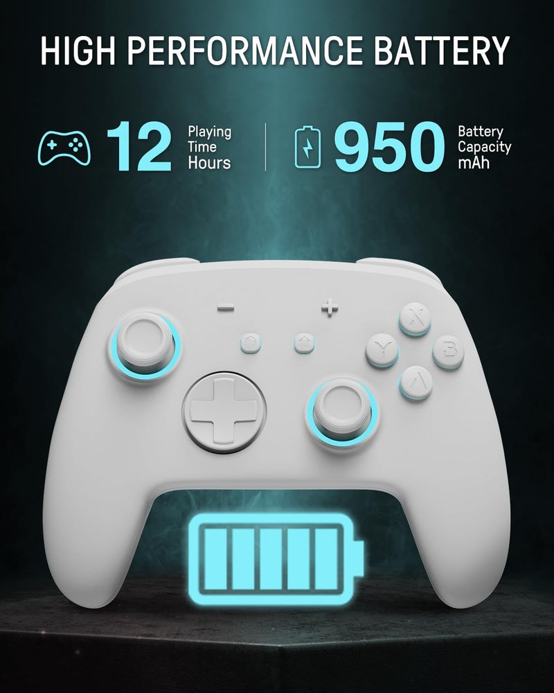 FUNLAB Switch 2 Pro Controller Wireless Compatible with Nintendo Switch2/OLED/Lite, Firefly Bluetooth Remote Gamepad with Hall Effect Joysticks/RGB 7 LED Colors/Paddle/Turbo/Motion Control, White - Image 5